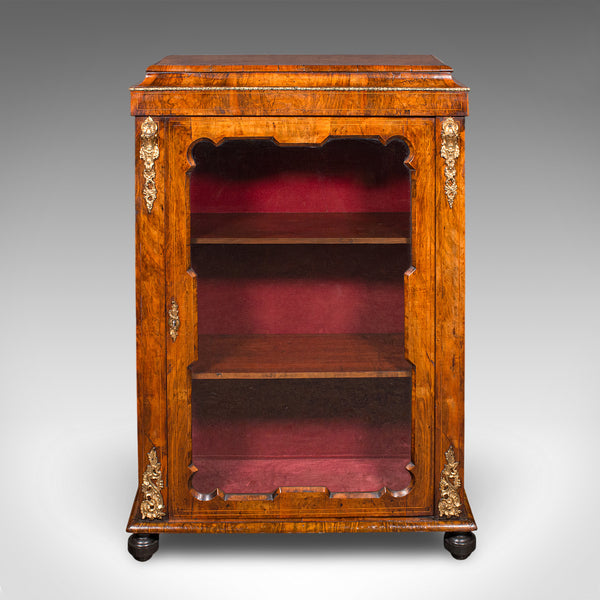 Antique Pier Cabinet, English, Walnut, Glazed Display Bookcase, Victorian, 1860