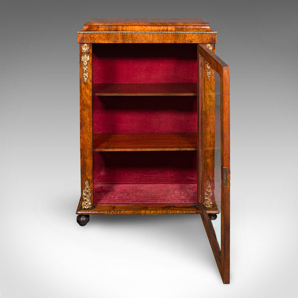 Antique Pier Cabinet, English, Walnut, Glazed Display Bookcase, Victorian, 1860