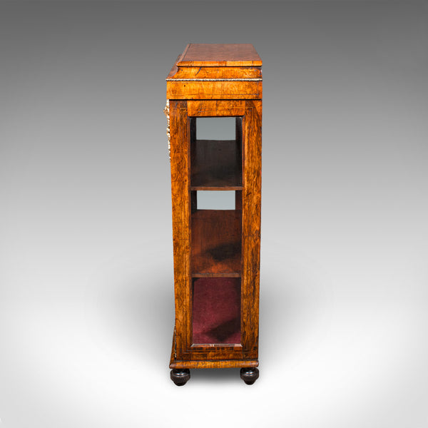 Antique Pier Cabinet, English, Walnut, Glazed Display Bookcase, Victorian, 1860