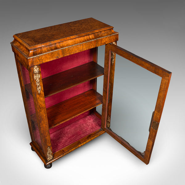 Antique Pier Cabinet, English, Walnut, Glazed Display Bookcase, Victorian, 1860