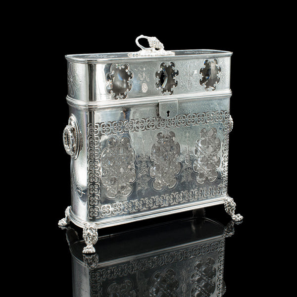 Antique Tantalus, English, Silver Plated, Three Decanter Set, Edwardian, C.1910