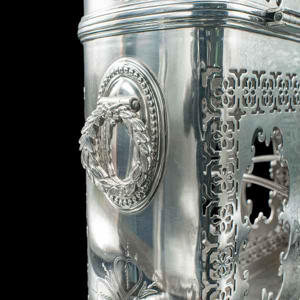 Antique Tantalus, English, Silver Plated, Three Decanter Set, Edwardian, C.1910