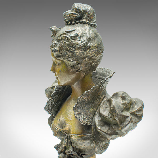 Pair of Antique Figural Bookends, French Spelter Busts, Art Nouveau, Victorian