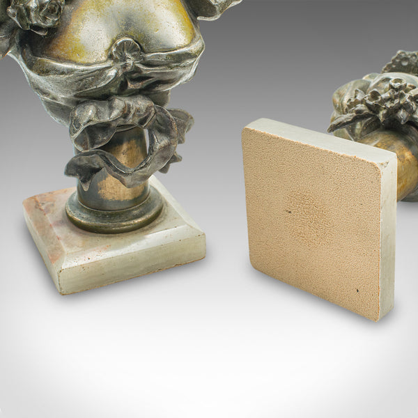 Pair of Antique Figural Bookends, French Spelter Busts, Art Nouveau, Victorian