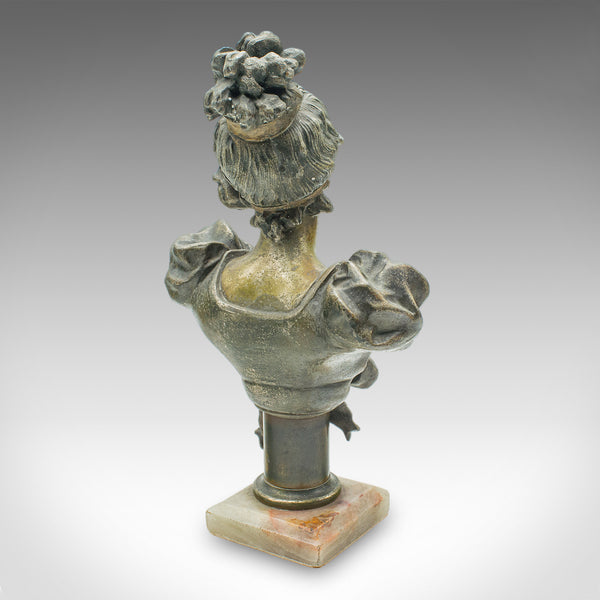 Pair of Antique Figural Bookends, French Spelter Busts, Art Nouveau, Victorian