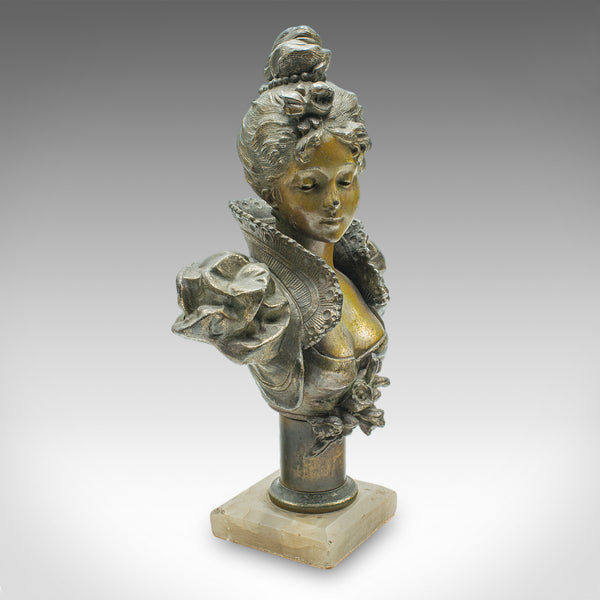 Pair of Antique Figural Bookends, French Spelter Busts, Art Nouveau, Victorian