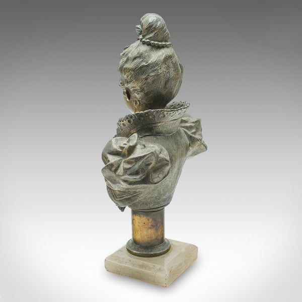 Pair of Antique Figural Bookends, French Spelter Busts, Art Nouveau, Victorian