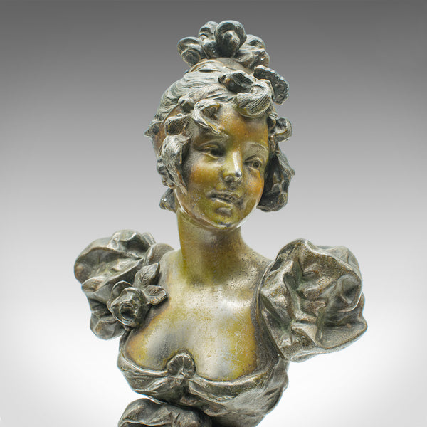 Pair of Antique Figural Bookends, French Spelter Busts, Art Nouveau, Victorian