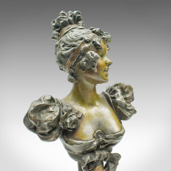 Pair of Antique Figural Bookends, French Spelter Busts, Art Nouveau, Victorian