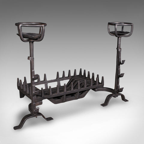 Antique Fireplace Set, English Cast Iron, Fire Basket, Mulling Andiron, Georgian
