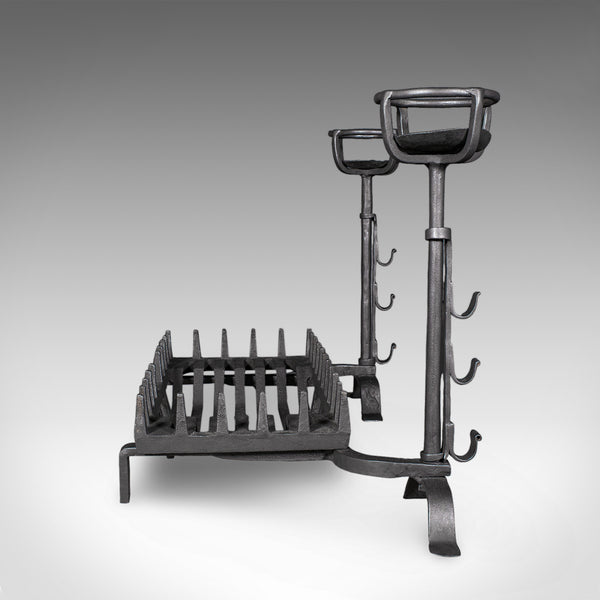 Antique Fireplace Set, English Cast Iron, Fire Basket, Mulling Andiron, Georgian