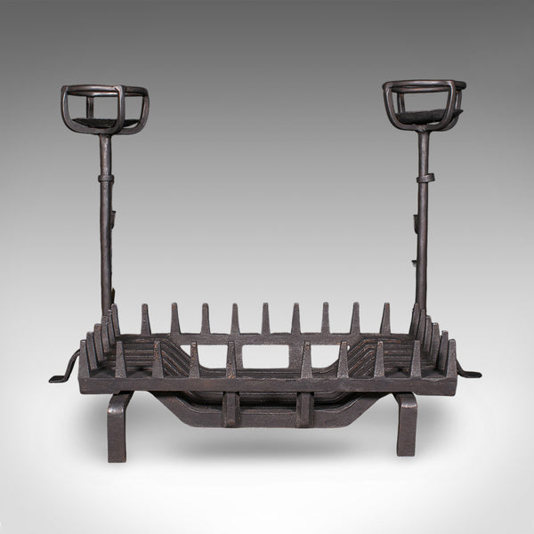 Antique Fireplace Set, English Cast Iron, Fire Basket, Mulling Andiron, Georgian