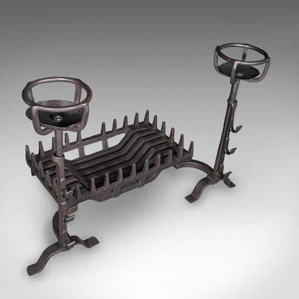 Antique Fireplace Set, English Cast Iron, Fire Basket, Mulling Andiron, Georgian