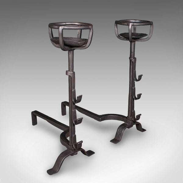 Antique Fireplace Set, English Cast Iron, Fire Basket, Mulling Andiron, Georgian