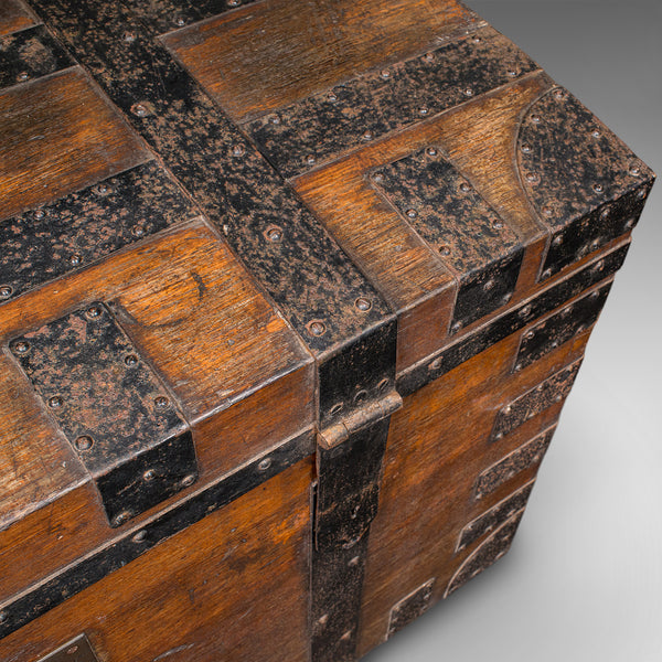 Large Antique Silver Chest, English, Oak, Iron Bound, Shipping Trunk, Victorian