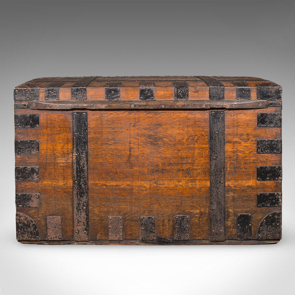 Large Antique Silver Chest, English, Oak, Iron Bound, Shipping Trunk, Victorian