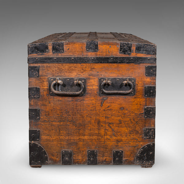 Large Antique Silver Chest, English, Oak, Iron Bound, Shipping Trunk, Victorian
