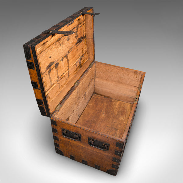 Large Antique Silver Chest, English, Oak, Iron Bound, Shipping Trunk, Victorian