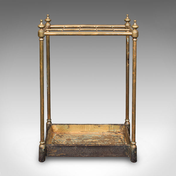Antique 10 Division Stick Stand, English, Brass Hallway Umbrella Rack, Edwardian