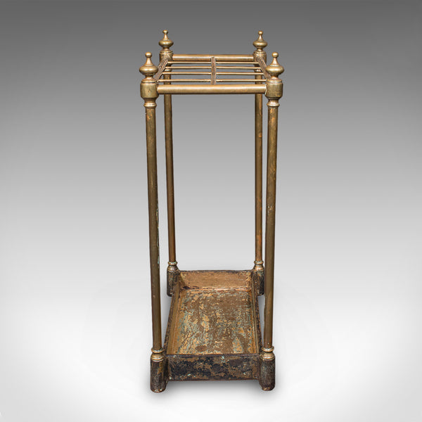 Antique 10 Division Stick Stand, English, Brass Hallway Umbrella Rack, Edwardian
