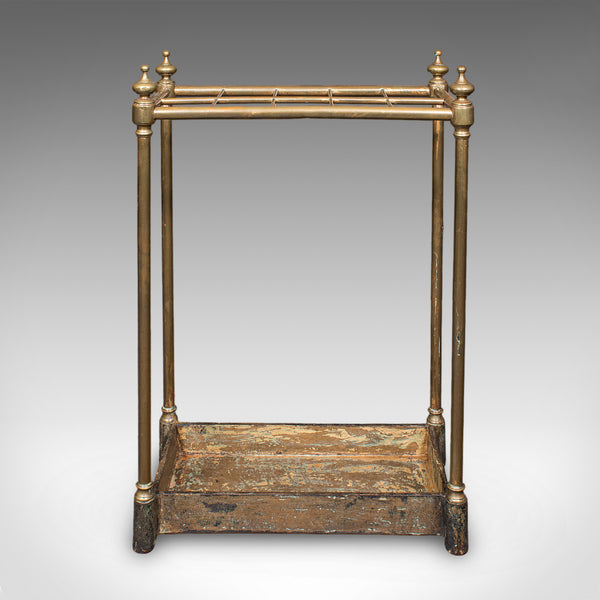 Antique 10 Division Stick Stand, English, Brass Hallway Umbrella Rack, Edwardian