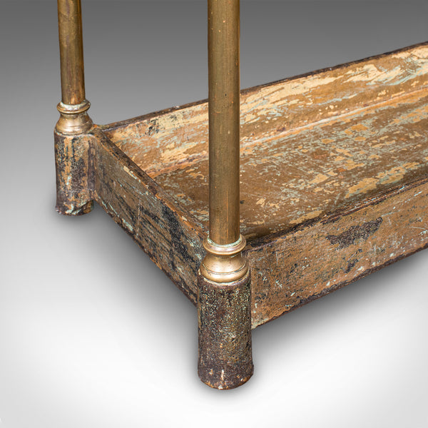 Antique 10 Division Stick Stand, English, Brass Hallway Umbrella Rack, Edwardian