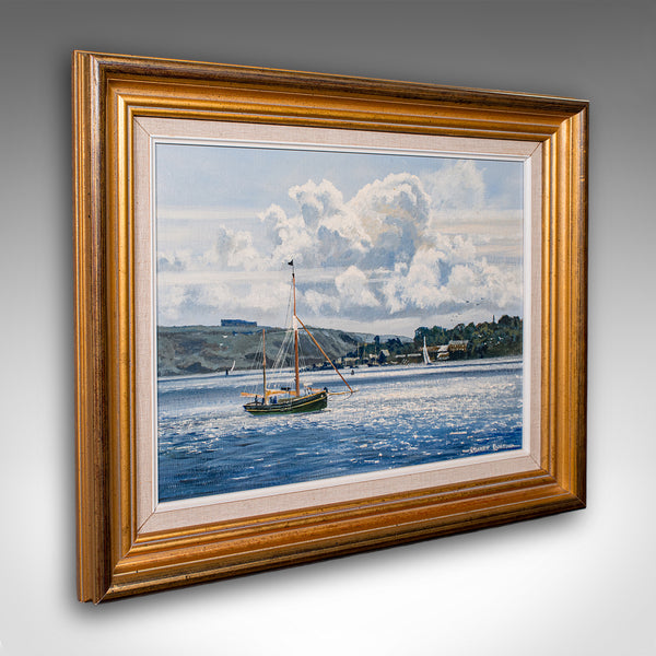 Vintage Plymouth Sound Painting, English, Art, Framed, Nautical Picture, Devon