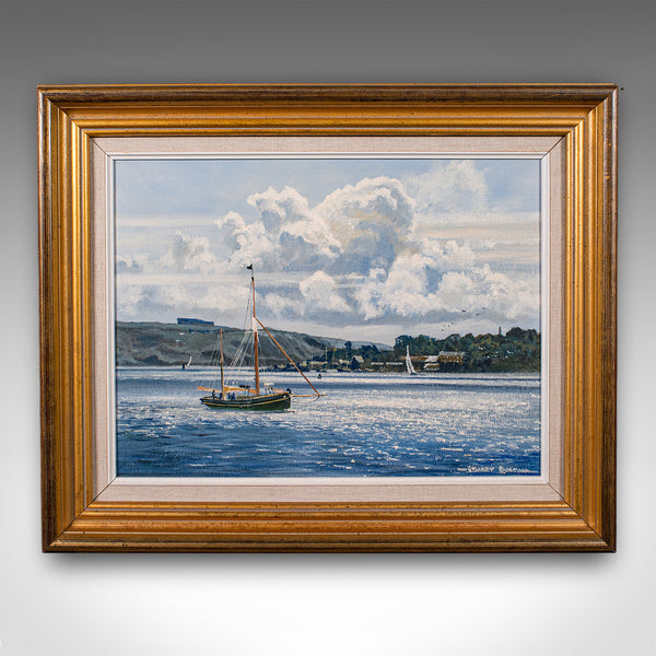 Vintage Plymouth Sound Painting, English, Art, Framed, Nautical Picture, Devon