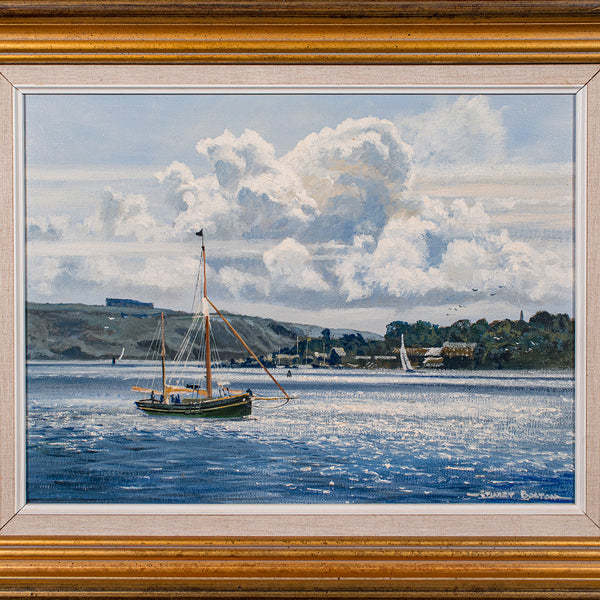Vintage Plymouth Sound Painting, English, Art, Framed, Nautical Picture, Devon