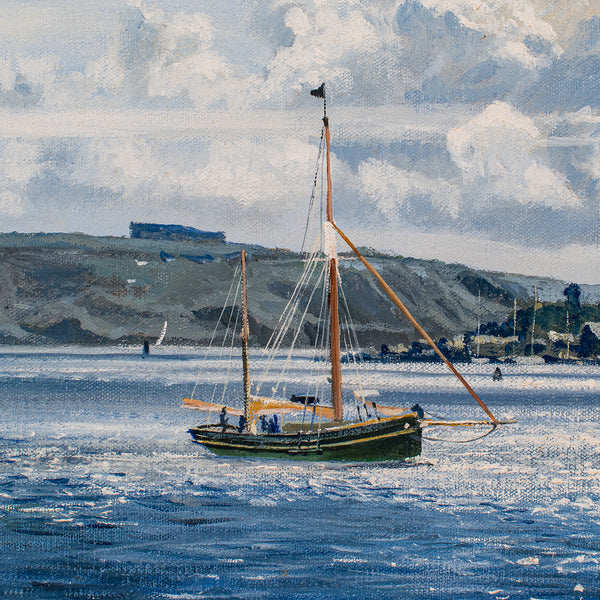 Vintage Plymouth Sound Painting, English, Art, Framed, Nautical Picture, Devon