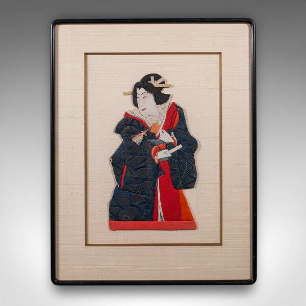 Vintage Geisha Portrait, Japanese Textile Relief Costume Picture, Art Deco, 1940