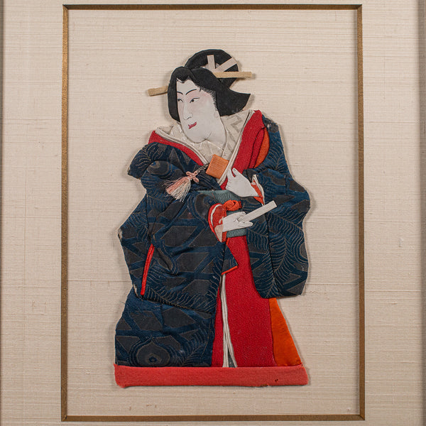 Vintage Geisha Portrait, Japanese Textile Relief Costume Picture, Art Deco, 1940