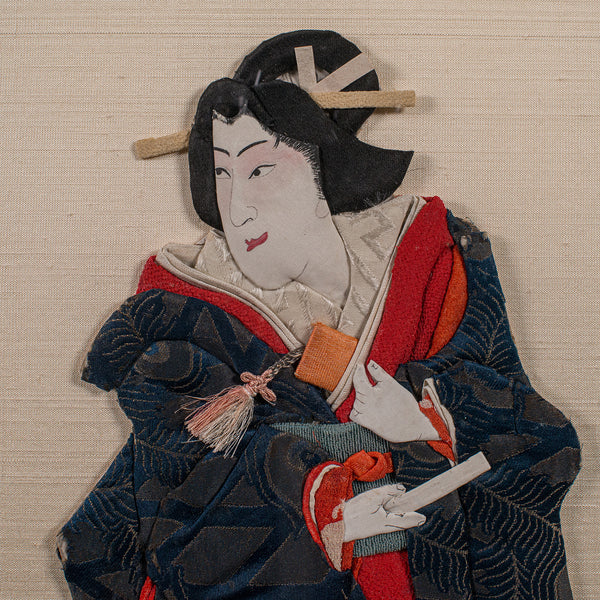 Vintage Geisha Portrait, Japanese Textile Relief Costume Picture, Art Deco, 1940
