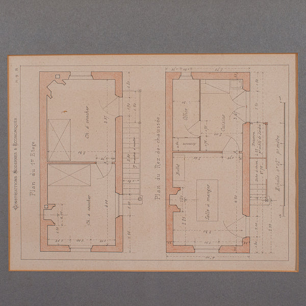 Antique Framed Architectural Plans, French, Industrial Lithograph Art, Victorian