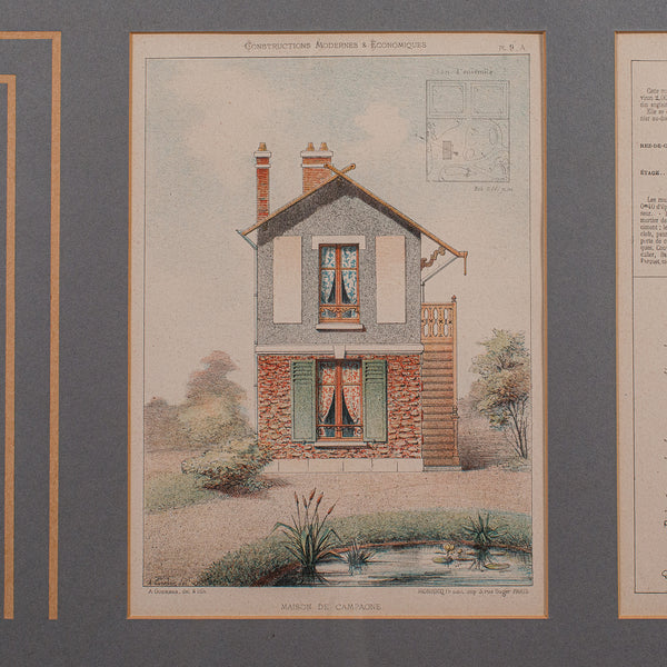 Antique Framed Architectural Plans, French, Industrial Lithograph Art, Victorian