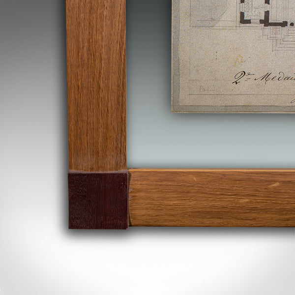 Large Vintage Architectural Villa Plan, French, Framed, After Edmond Paulin, Art