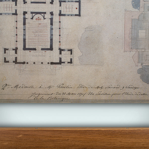 Large Vintage Architectural Villa Plan, French, Framed, After Edmond Paulin, Art