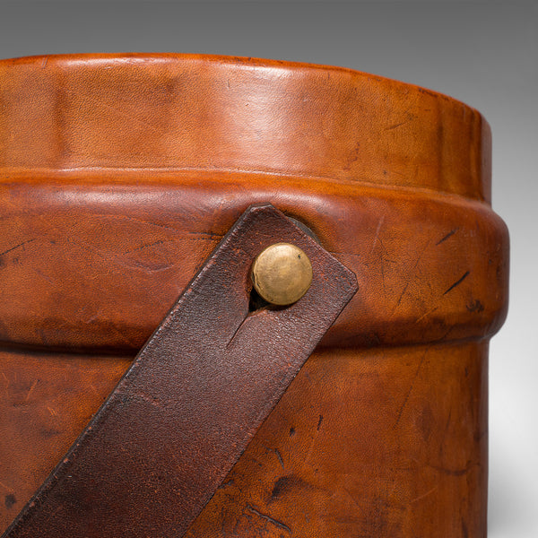 Vintage Drawing Room Waste Paper Basket, English, Leather Study Bin, Mid Century