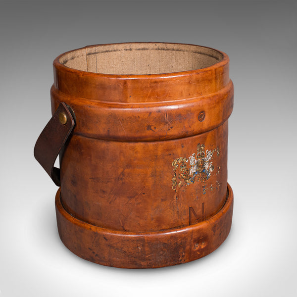 Vintage Drawing Room Waste Paper Basket, English, Leather Study Bin, Mid Century