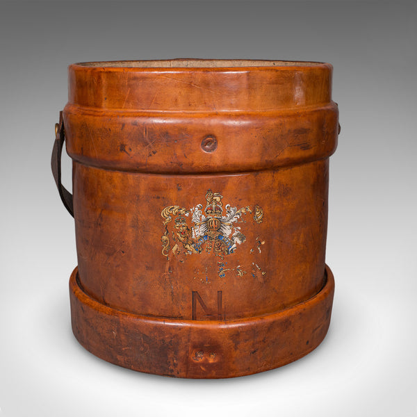 Vintage Drawing Room Waste Paper Basket, English, Leather Study Bin, Mid Century