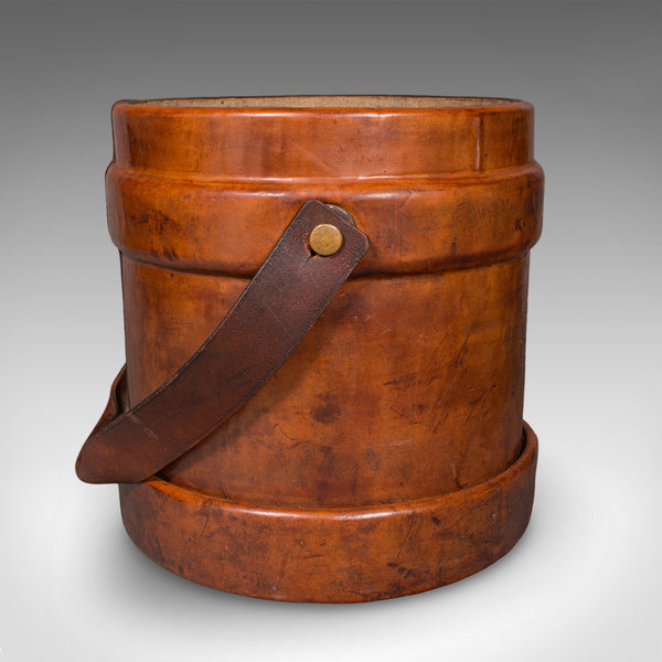 Vintage Drawing Room Waste Paper Basket, English, Leather Study Bin, Mid Century