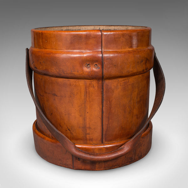 Vintage Drawing Room Waste Paper Basket, English, Leather Study Bin, Mid Century