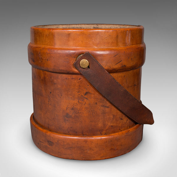 Vintage Drawing Room Waste Paper Basket, English, Leather Study Bin, Mid Century