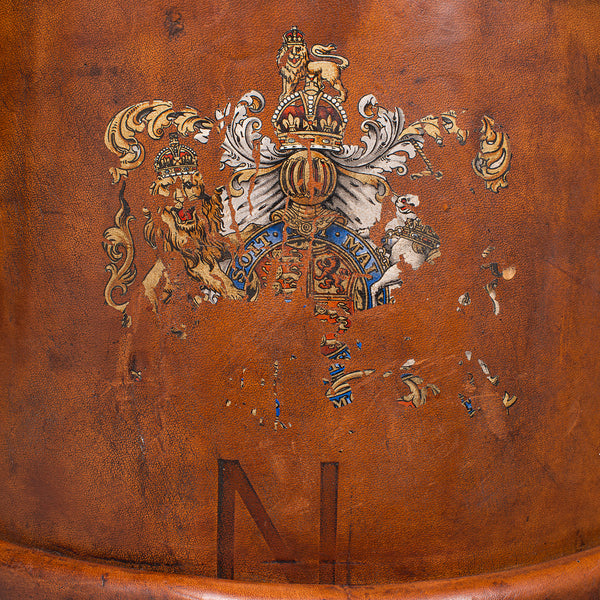 Vintage Drawing Room Waste Paper Basket, English, Leather Study Bin, Mid Century