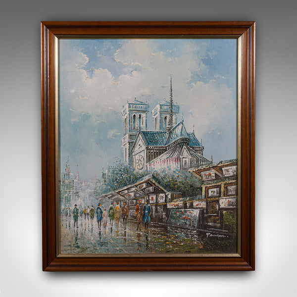 Vintage Paris Painting, French, Oil on Canvas, Notre Dame, Signed, Original Art