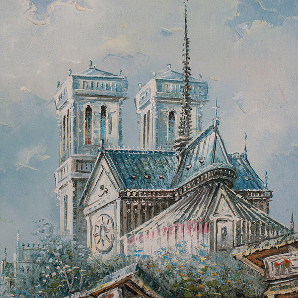Vintage Paris Painting, French, Oil on Canvas, Notre Dame, Signed, Original Art