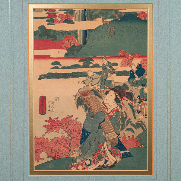 Antique Framed Woodblock Print, Japanese Art, Edo, Ukiyo-e, Kunisada, Victorian