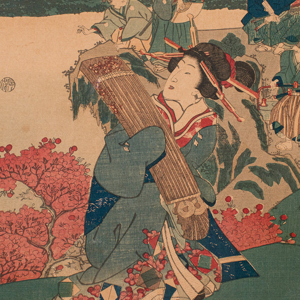 Antique Framed Woodblock Print, Japanese Art, Edo, Ukiyo-e, Kunisada, Victorian