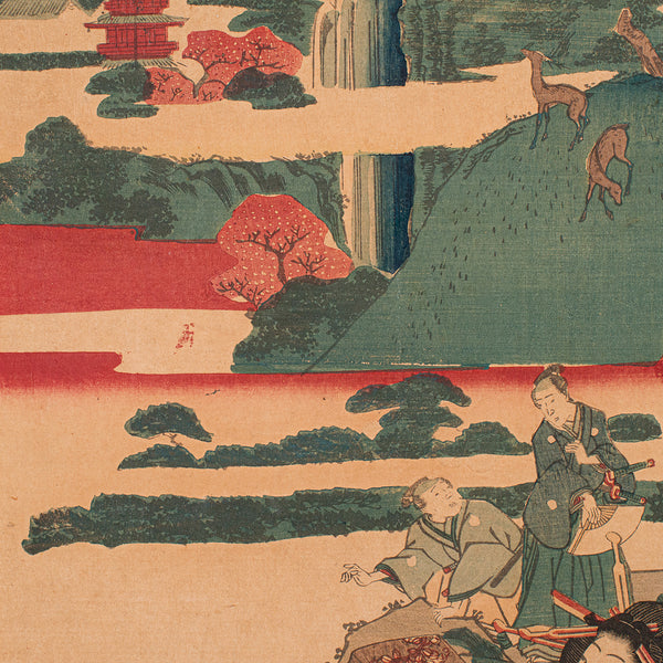 Antique Framed Woodblock Print, Japanese Art, Edo, Ukiyo-e, Kunisada, Victorian