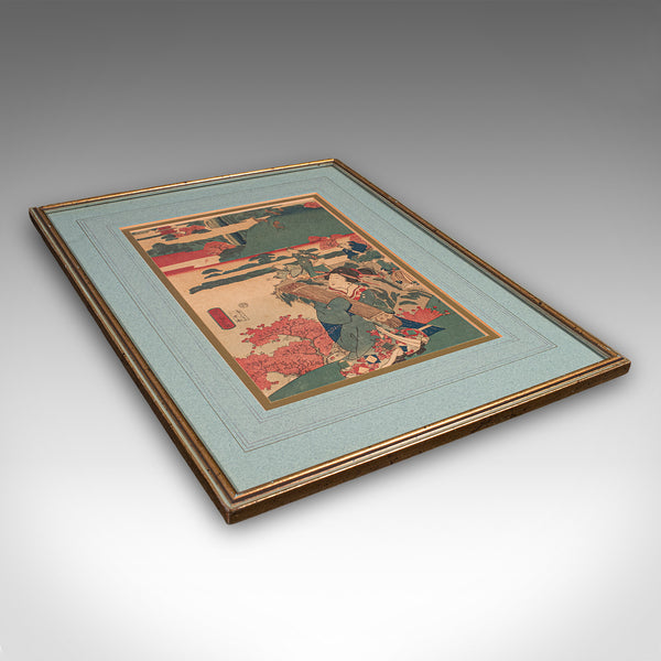 Antique Framed Woodblock Print, Japanese Art, Edo, Ukiyo-e, Kunisada, Victorian